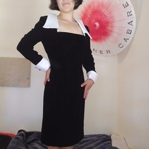 vintage black velvet cocktail dress with statement collar